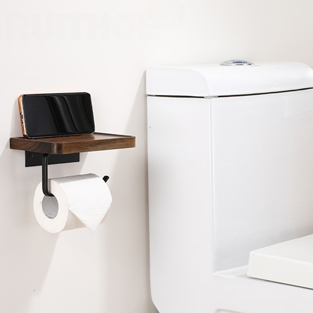 Walnut Toilet Paper Holder - Wall-Mounted Wood & Steel