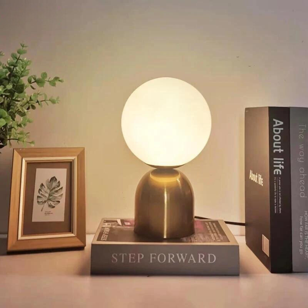 Nordic Globe Table Lamp - Brass & Glass Bedside Light