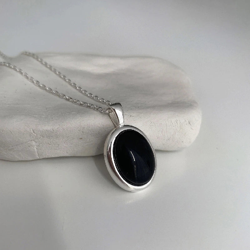 Black Opal Necklace - Bold Minimalist Statement Pendant