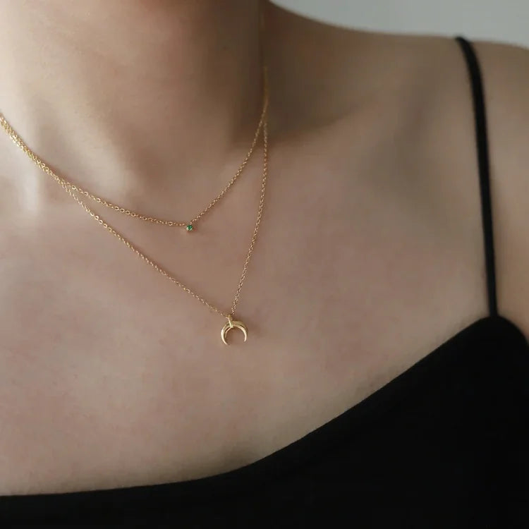 Selina - Green Diamond Double Crescent Necklace for Women