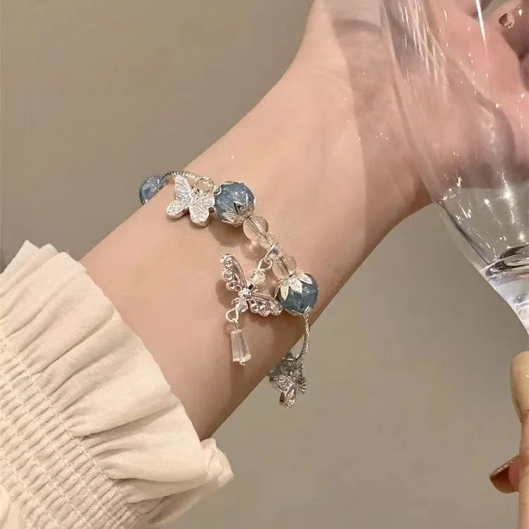 Lila - Sky Blue Butterfly Bracelet with Floral Motif for Women