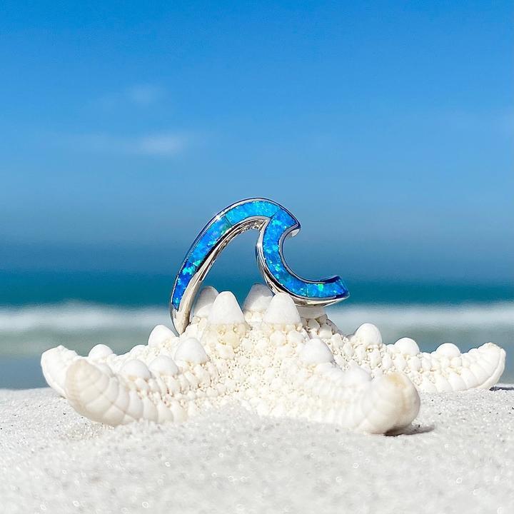 Ocean Waves Opal and Silver Ring - Elegant Sea-Inspired Design