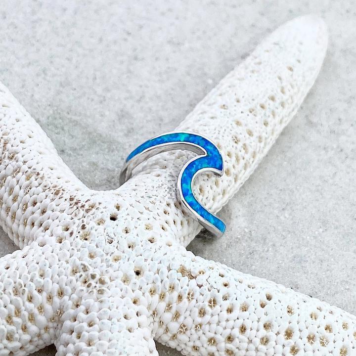 Ocean Waves Opal and Silver Ring - Elegant Sea-Inspired Design
