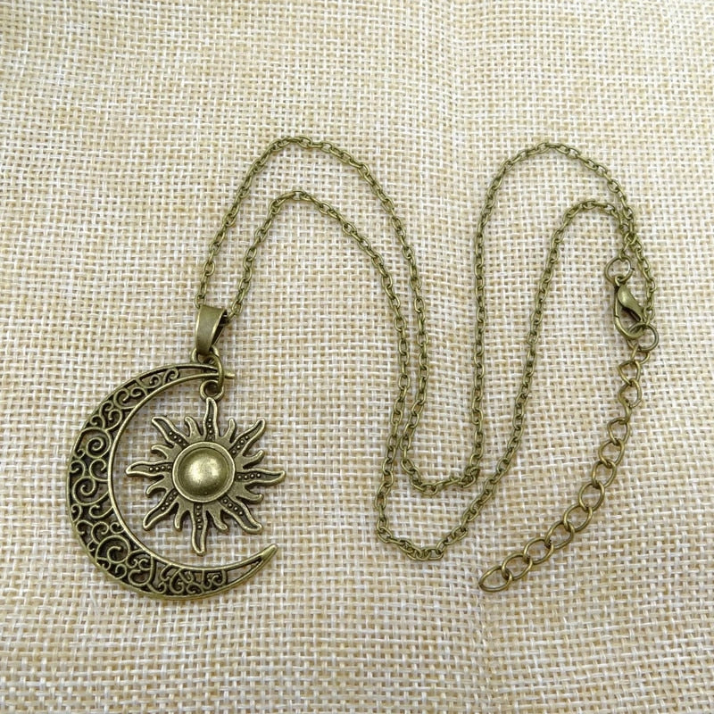 Vintage Sun and Moon Necklace - Dual Pendant Celestial Charm