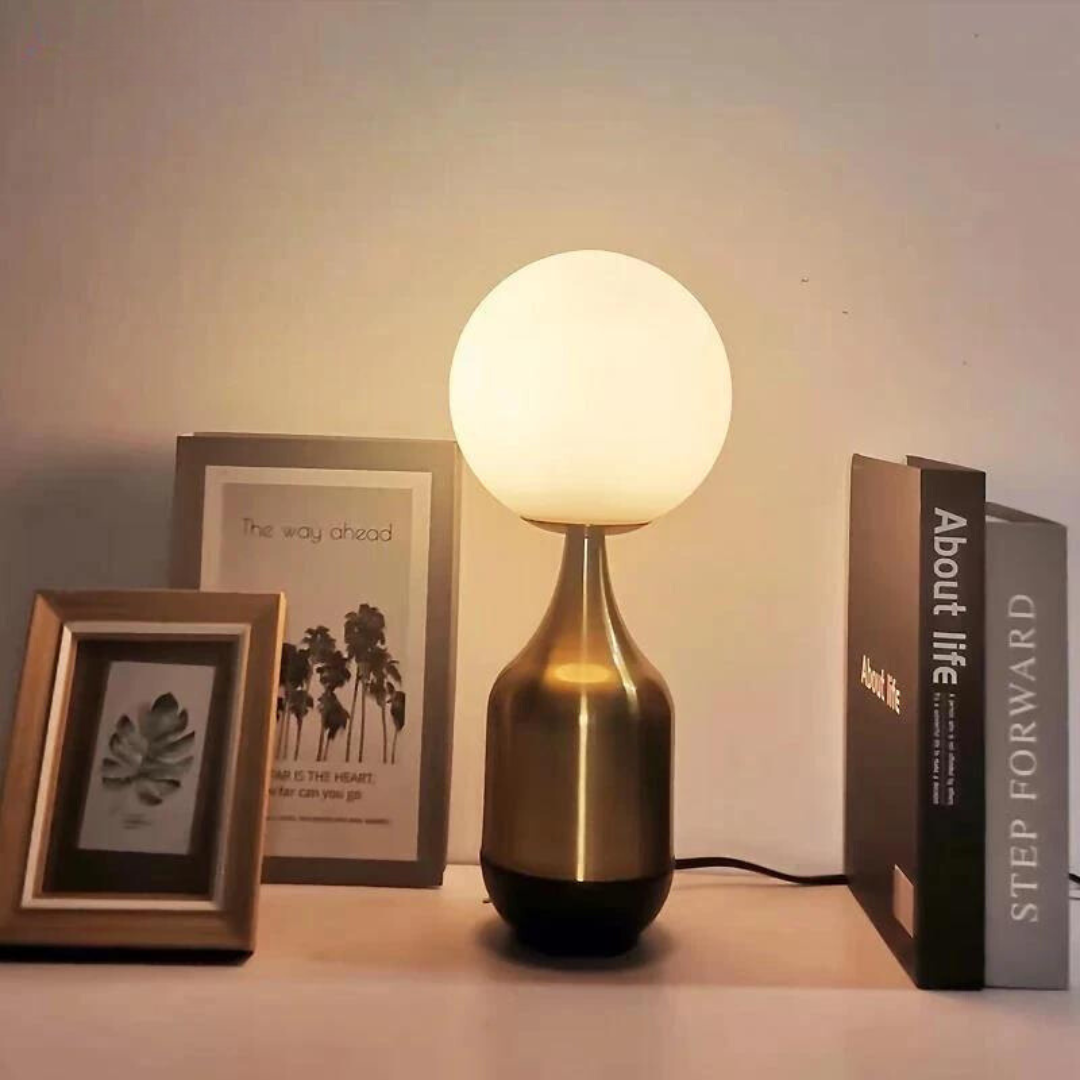 Nordic Globe Table Lamp - Brass & Glass Bedside Light