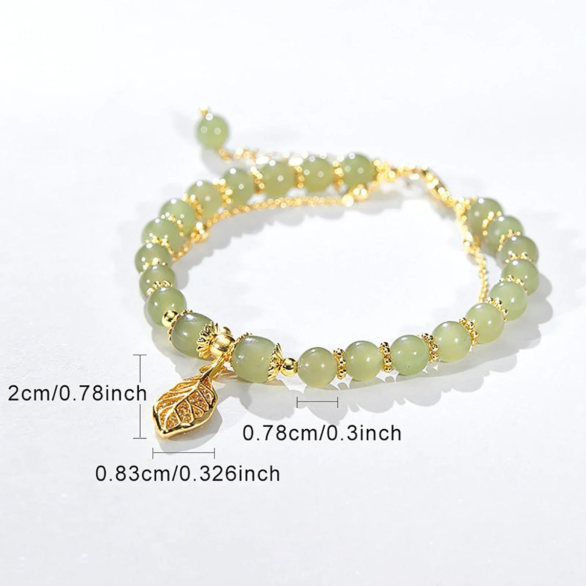 Jade Leaf Bracelet - Adjustable 18K Gold-Plated Leaf Charm Bracelet