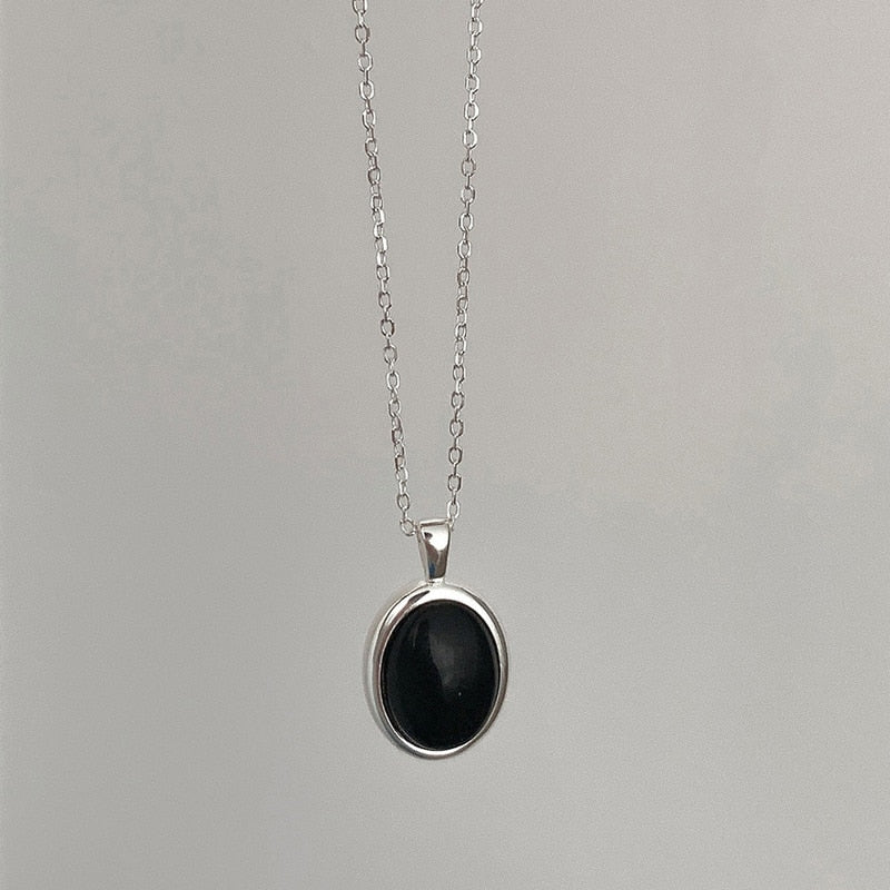 Black Opal Necklace - Bold Minimalist Statement Pendant