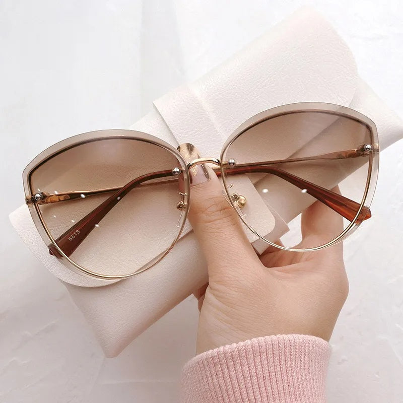 AnnaShade - Rimless Oval Sunglasses with UV Protection