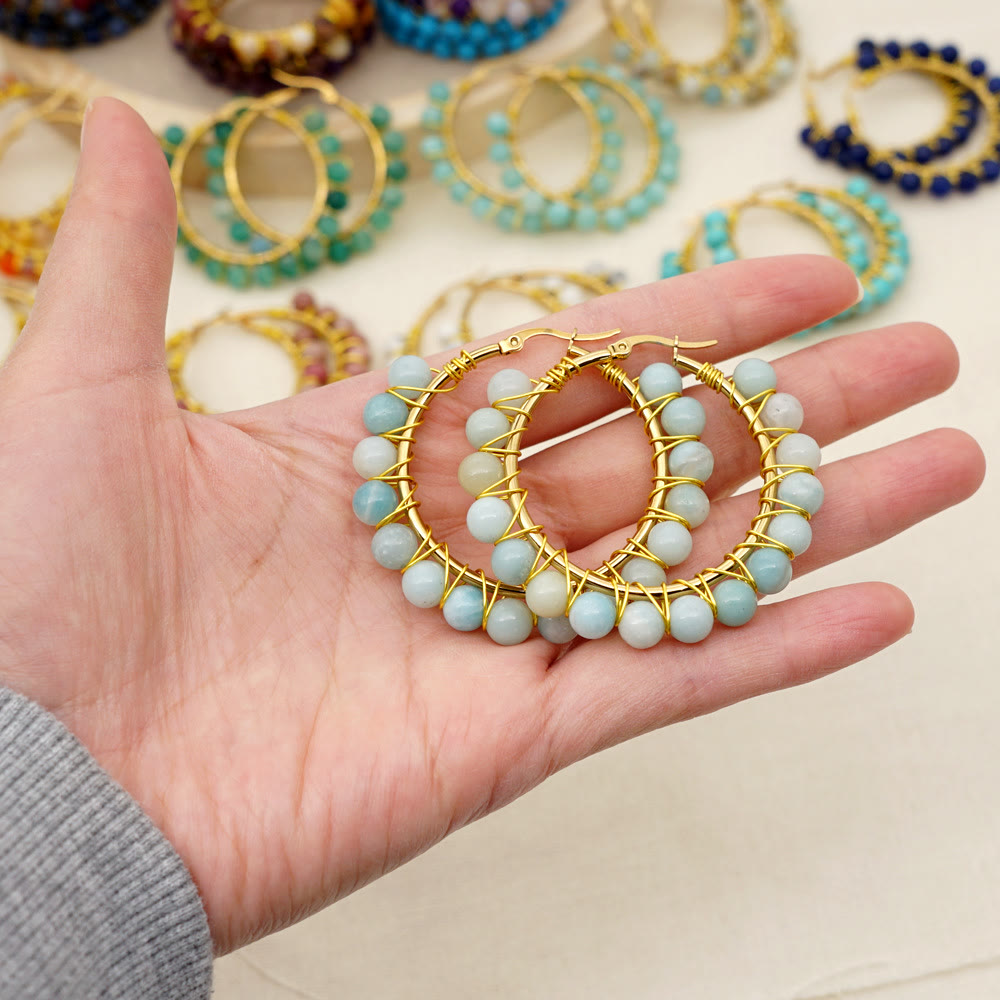 Sanne - Boho Natural Crystal Hoop Earrings for Women