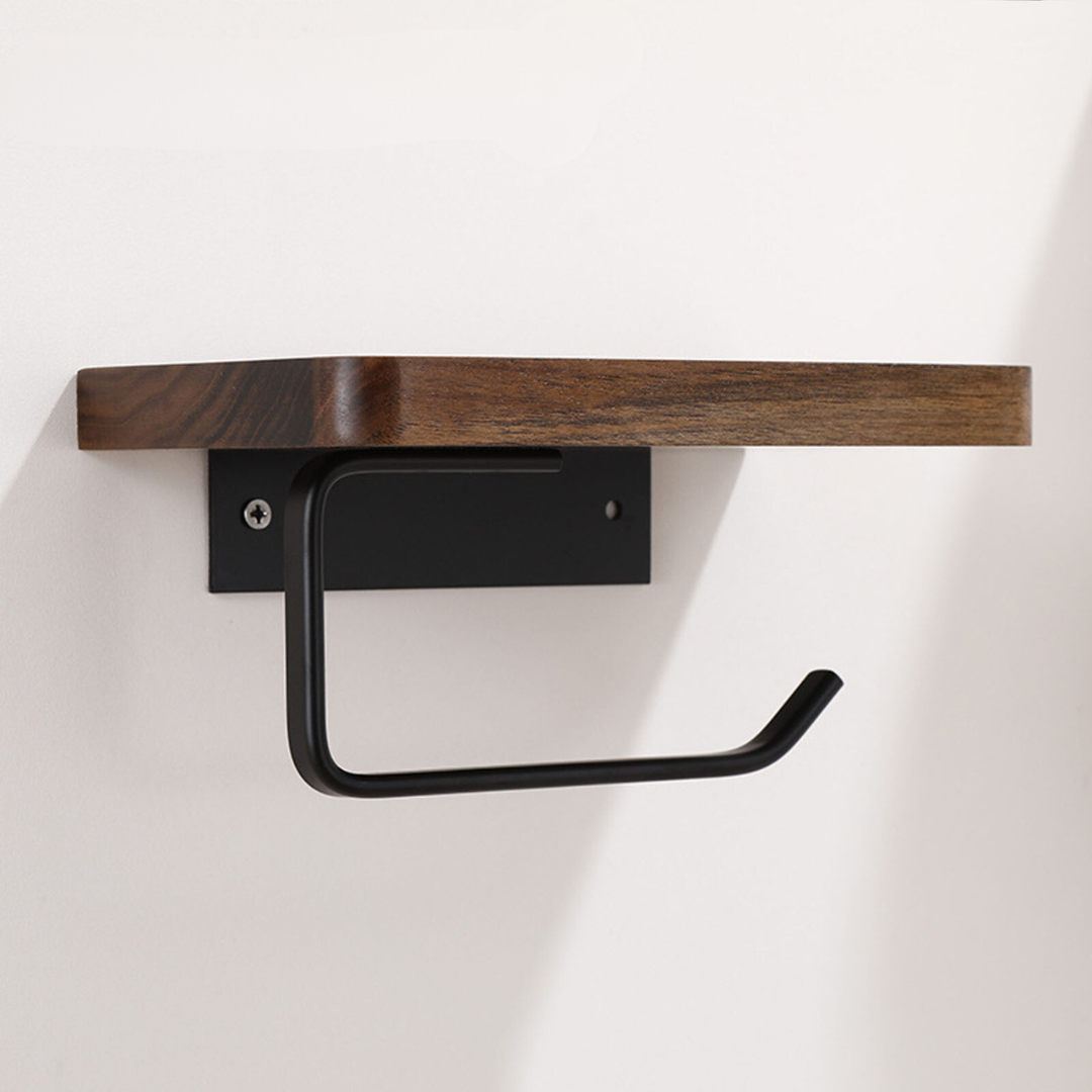 Walnut Toilet Paper Holder - Wall-Mounted Wood & Steel