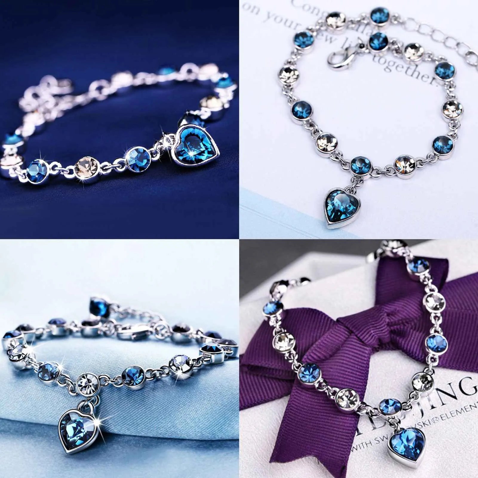 Enchanting Ocean Heart Crystal Bracelet - Blue Charm