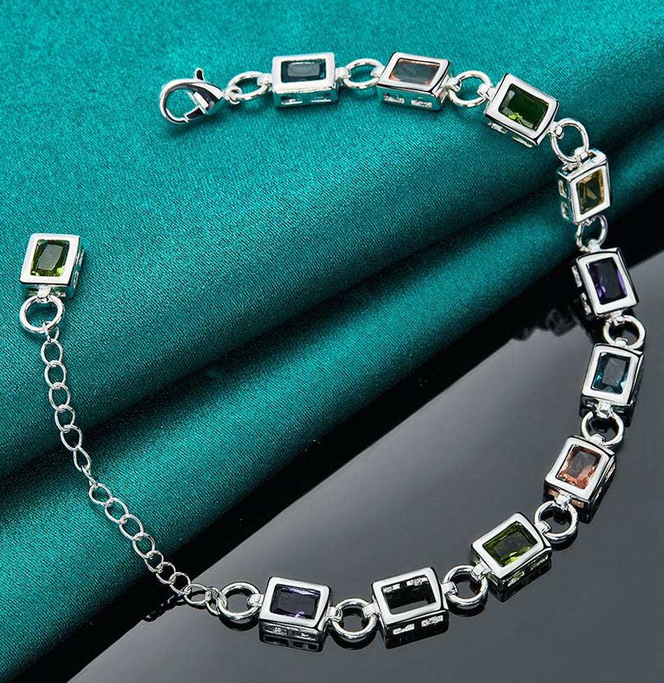 Multicolor Zircon Bracelet - Adjustable Sterling Silver Statement Piece