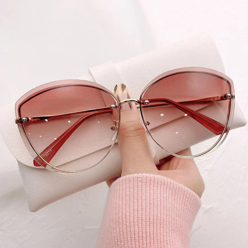 AnnaShade - Rimless Oval Sunglasses with UV Protection