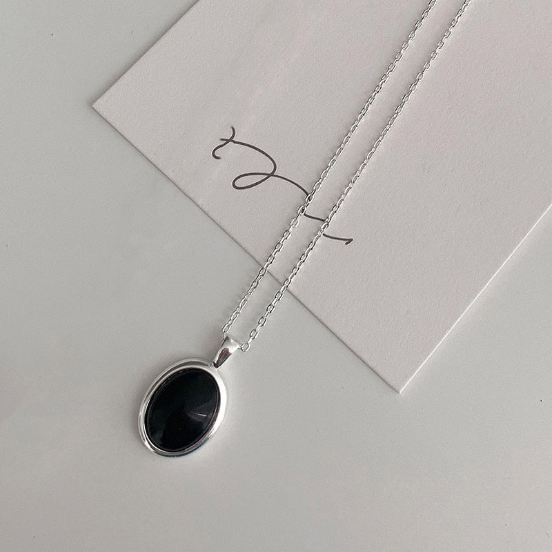 Black Opal Necklace - Bold Minimalist Statement Pendant
