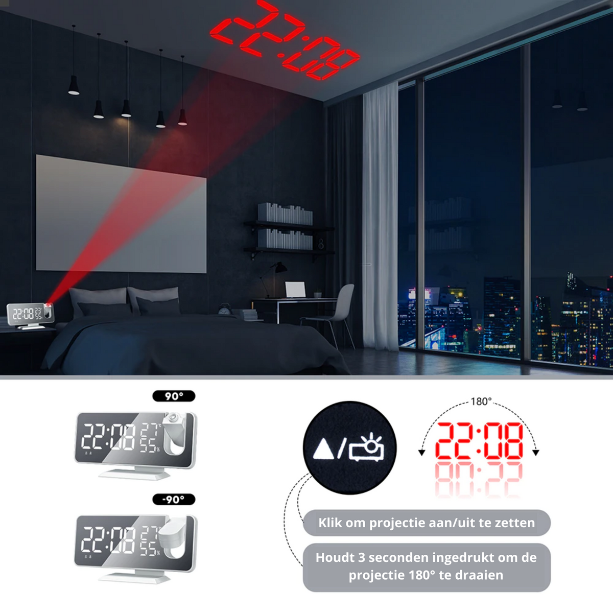 Astronatic - LED Projector Alarm Clock with USB Charging