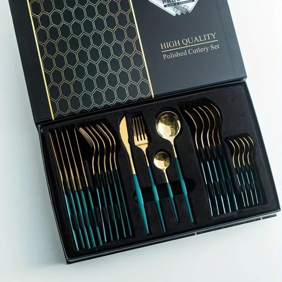 Gold Cutlery Set - 24-Piece Festive Dining