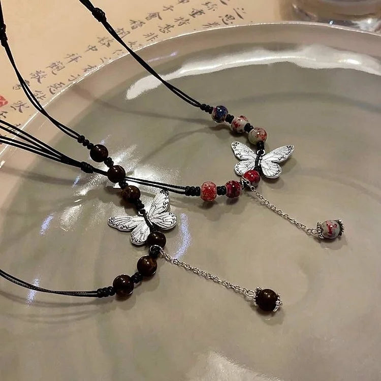 Aurora Butterfly and Pearl Necklace - Timeless Elegance