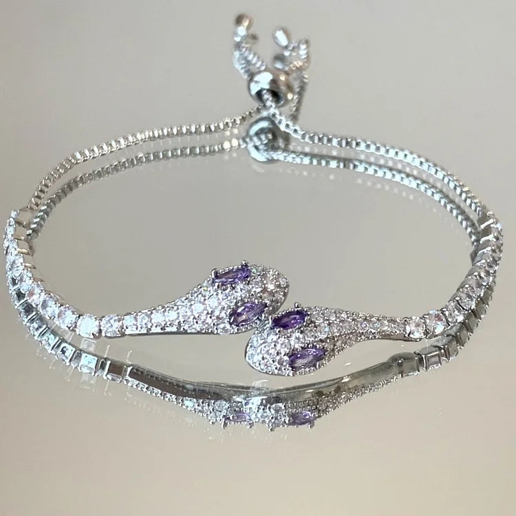 Lyra - Silver Snake Bracelet with Cubic Zirconia for Women