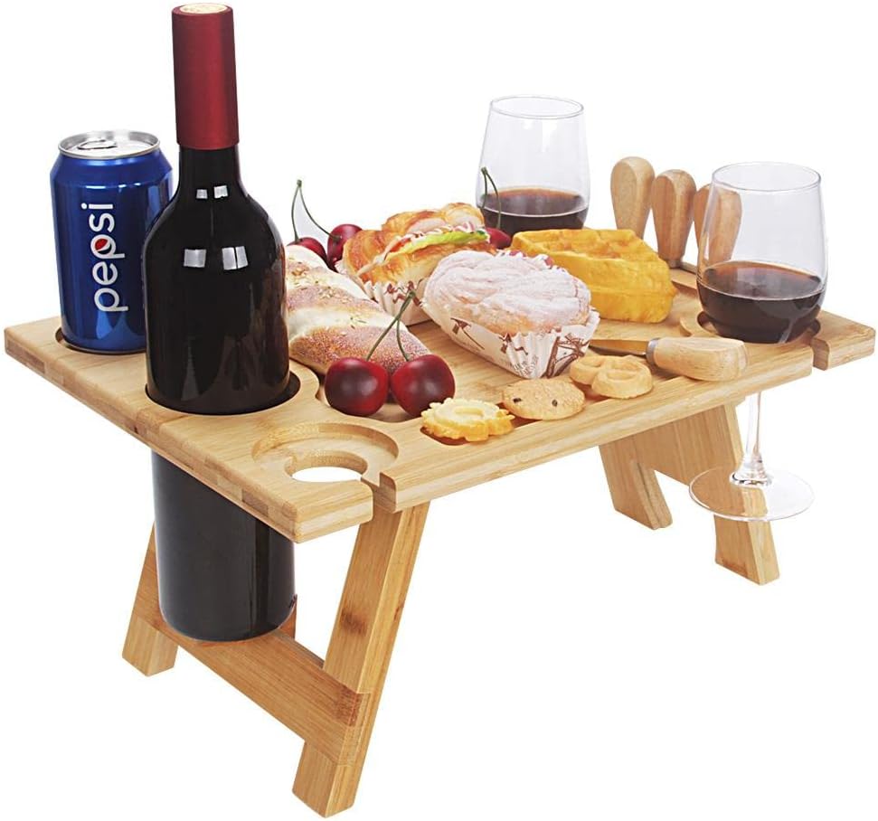 Wooden Wine Rack Table - Portable Folding Outdoor Wine Holder