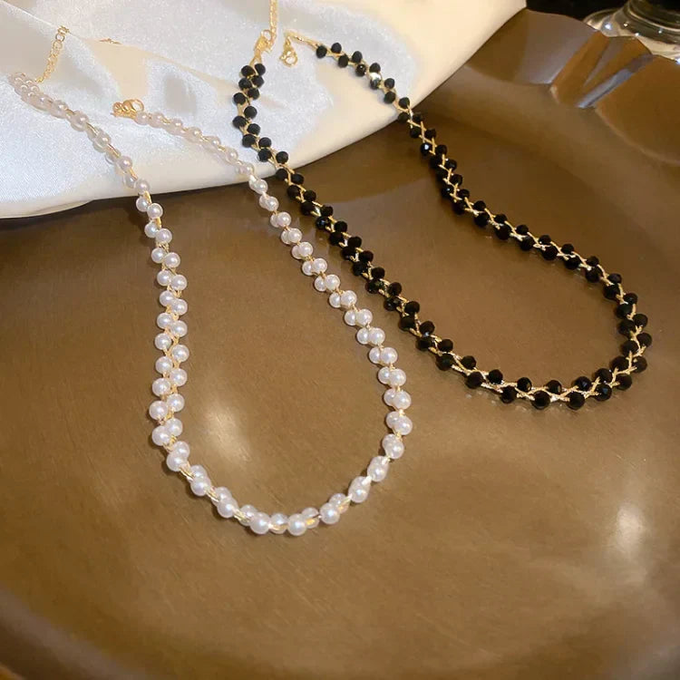 Amira - Double Crystal and Pearl Necklace for Women
