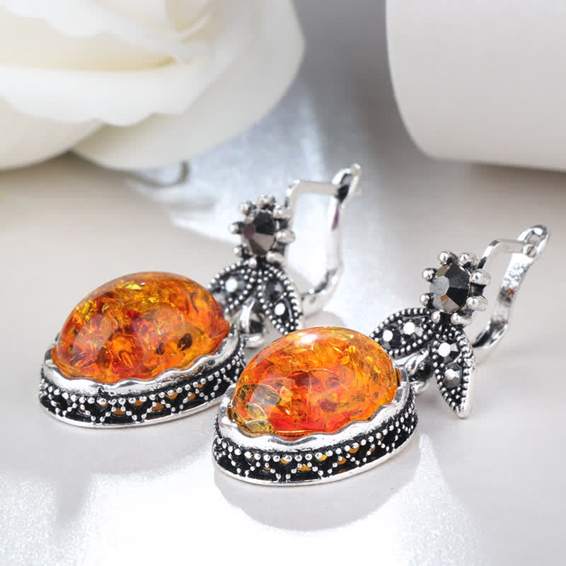 Nora - Vintage Floral Amber Earrings for Women