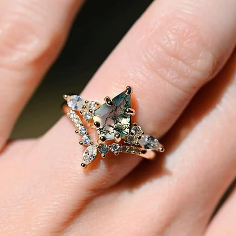Serenia - Elegant 2-Piece Moss Agate Ring Set for Women