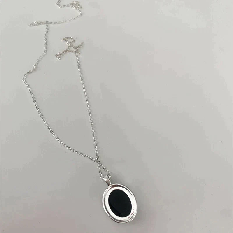 Black Opal Necklace - Bold Minimalist Statement Pendant