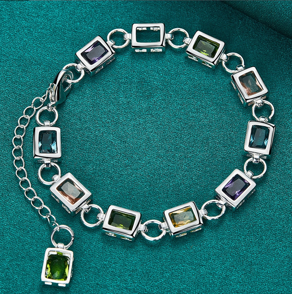 Multicolor Zircon Bracelet - Adjustable Sterling Silver Statement Piece