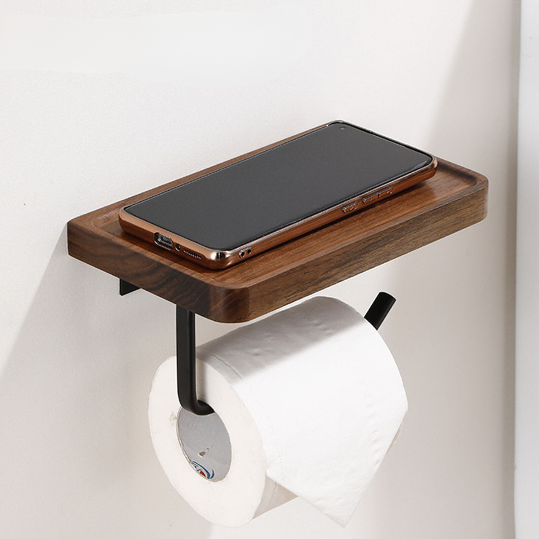 Walnut Toilet Paper Holder - Wall-Mounted Wood & Steel