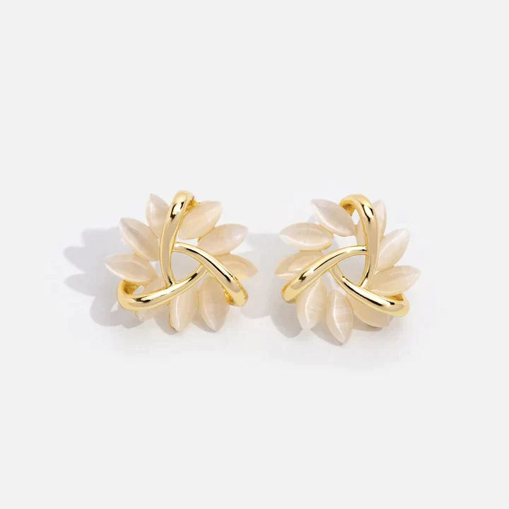 Opal Floral Stud Earrings - Chic 14K Gold-Plated Petal Studs