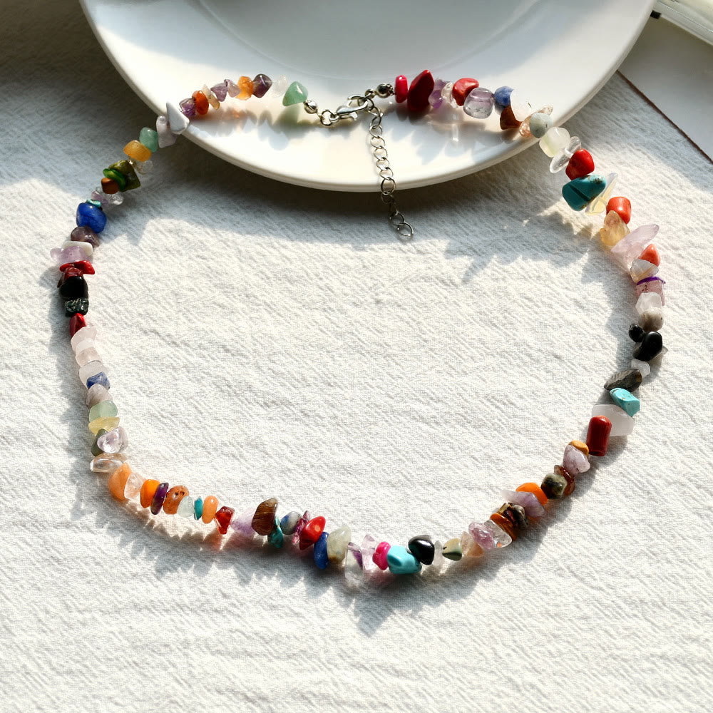 Lina Polished Crystal Necklace with Natural Gemstones