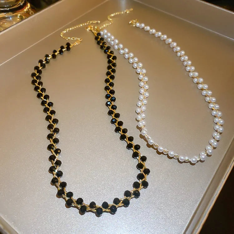 Amira - Double Crystal and Pearl Necklace for Women
