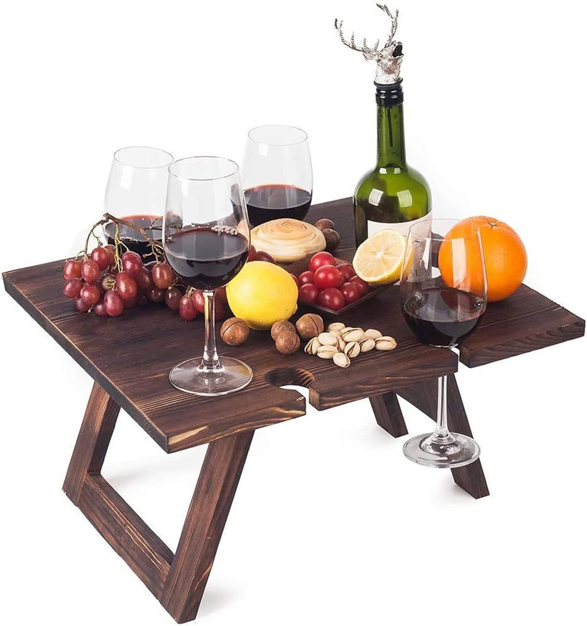 Wooden Wine Rack Table - Portable Folding Outdoor Wine Holder