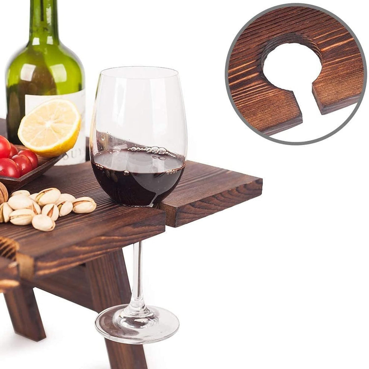 Wooden Wine Rack Table - Portable Folding Outdoor Wine Holder