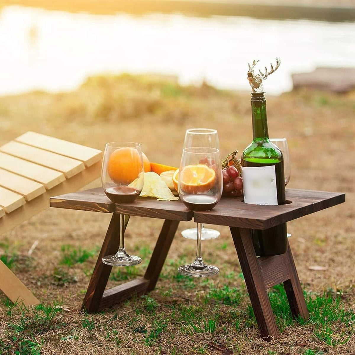 Wooden Wine Rack Table - Portable Folding Outdoor Wine Holder