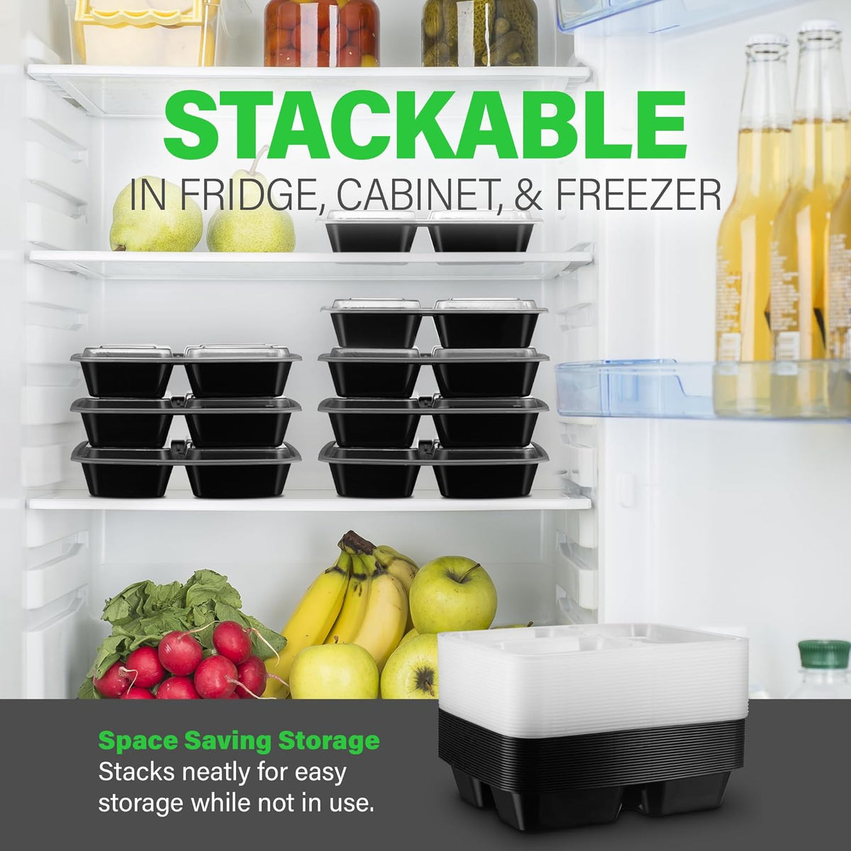 PrepMaster - 3-Compartment Bento Meal Prep Containers 900ml (20-Pack)