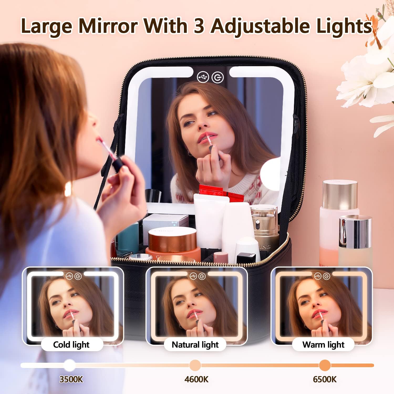 TravelGlow - LED Makeup Organizer with Mirror