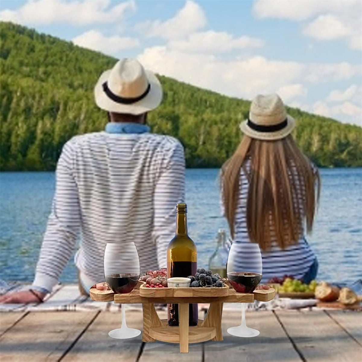DualServe Rack - Wooden Foldable Fruit and Wine Serving Stand