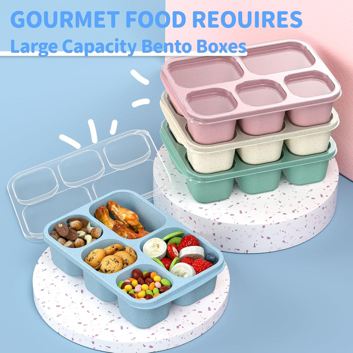 BentoBox Stylish Meal Container Set - 4-Piece Leakproof Bento Boxes with 5 Compartments