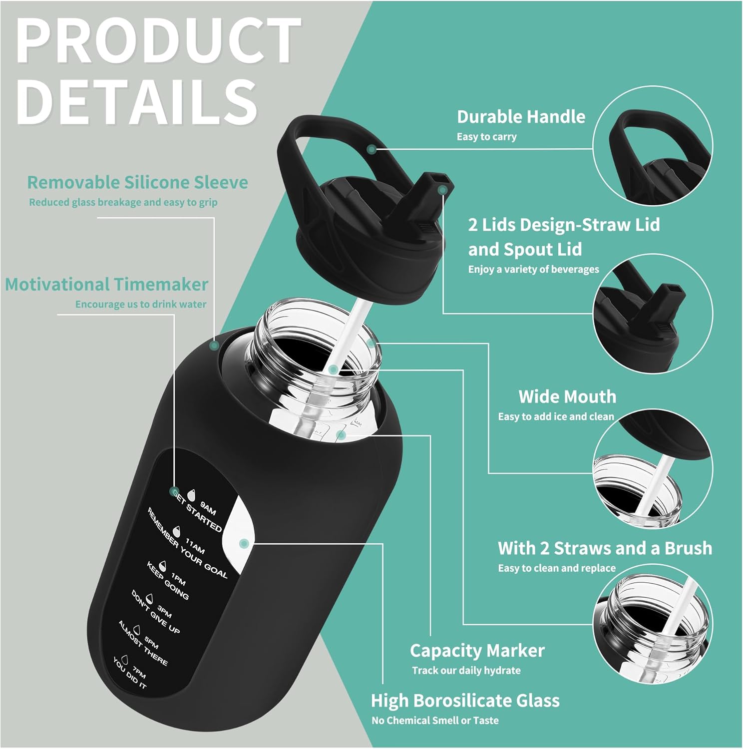HydroGlow - Motivational Glass Water Bottle 900ml