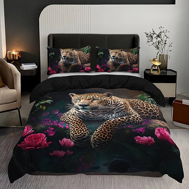 Animal Print Rose Bedding Set - 3 Piece