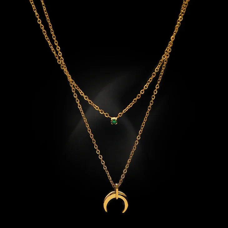Selina - Green Diamond Double Crescent Necklace for Women