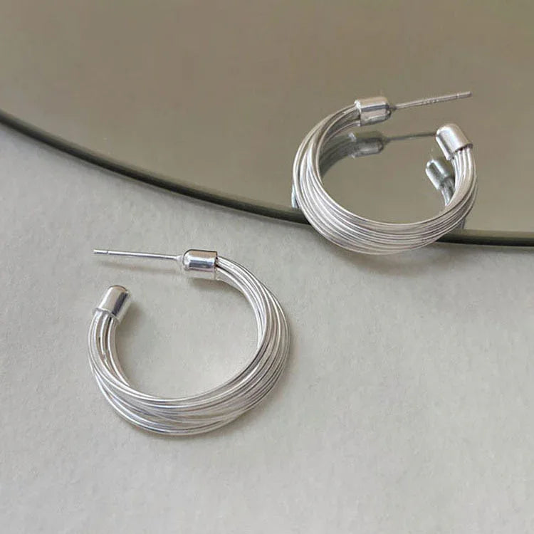 Amelie - Layered Lines Sterling Silver Hoop Earrings for Women