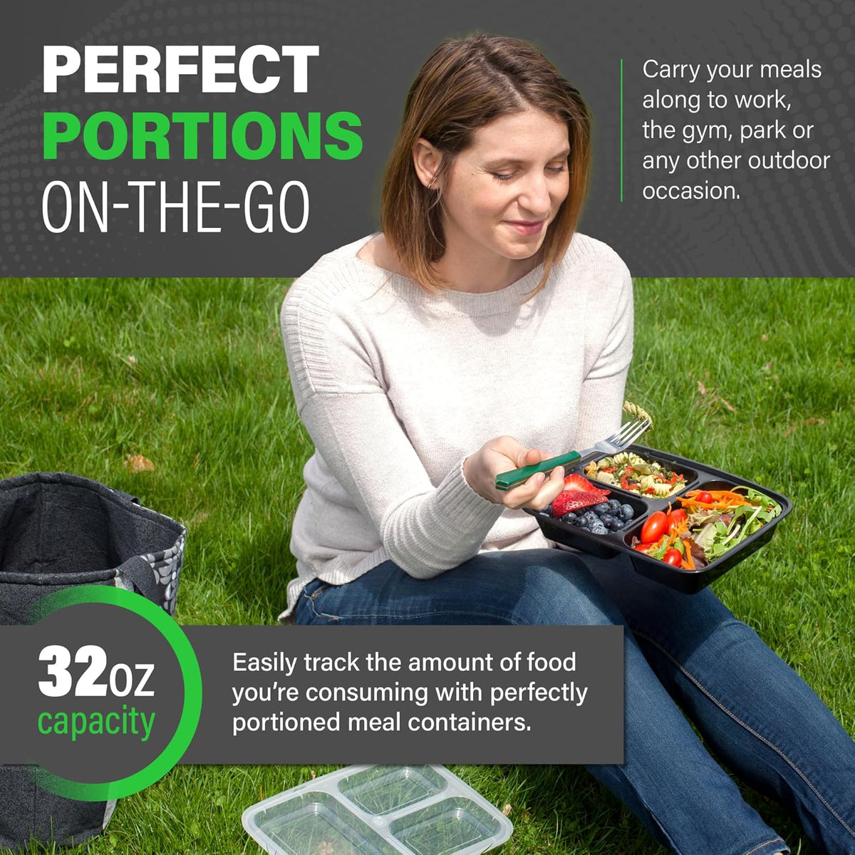 PrepMaster - 3-Compartment Bento Meal Prep Containers 900ml (20-Pack)