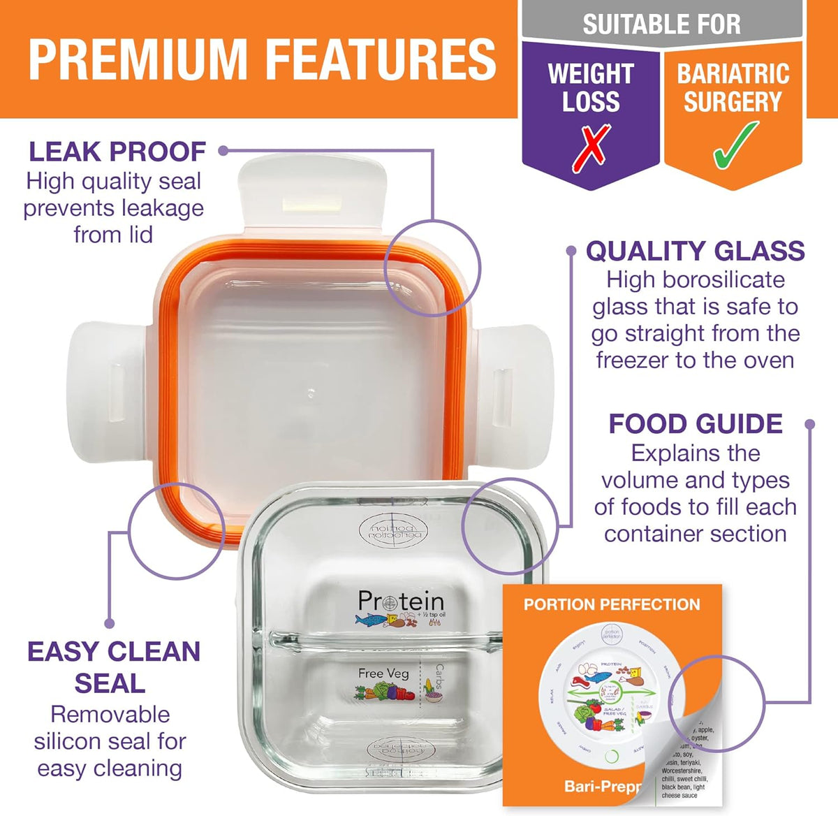 PortionMaster - Set of 3 Glass Portion Control Containers
