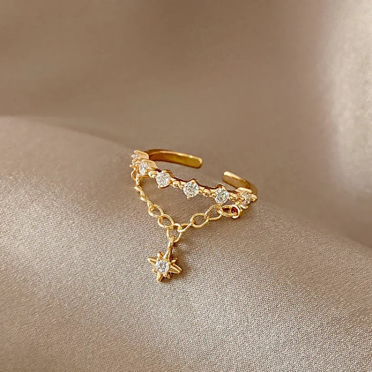 Lyra - Gold Hexagram Chain Ring for Women
