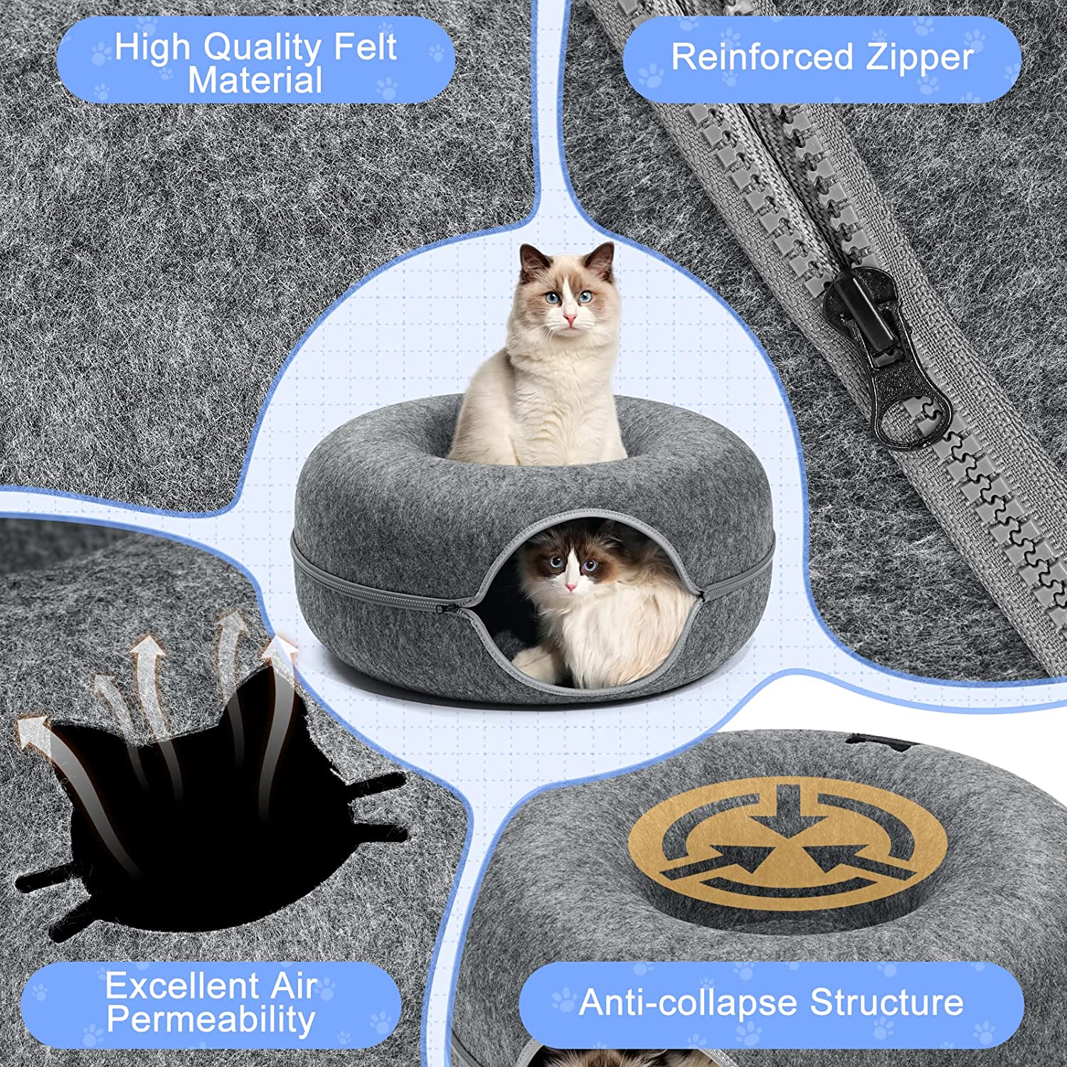Purrfect Den - Cozy Cat Tunnel Bed with Plush Sleeping Nook