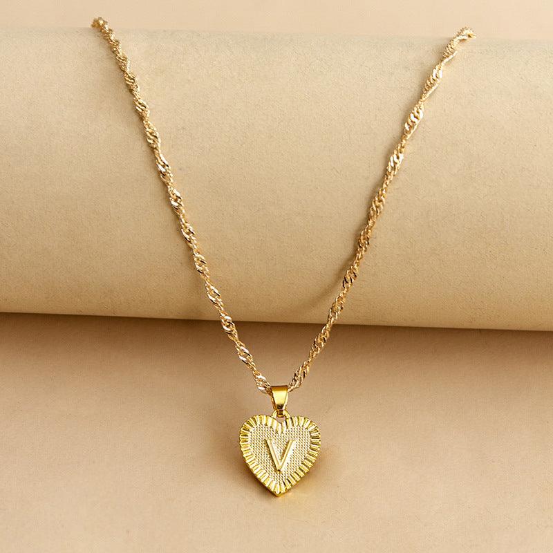 Amara - Gold Heart Initial Necklace for Women