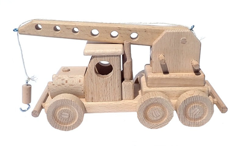 WoodCrane - Wooden Toy Crane Truck with Boom Arm