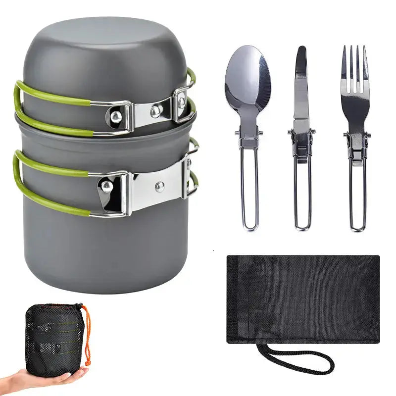 TrekChef - Complete Camping Cookware Set with Foldable Cutlery